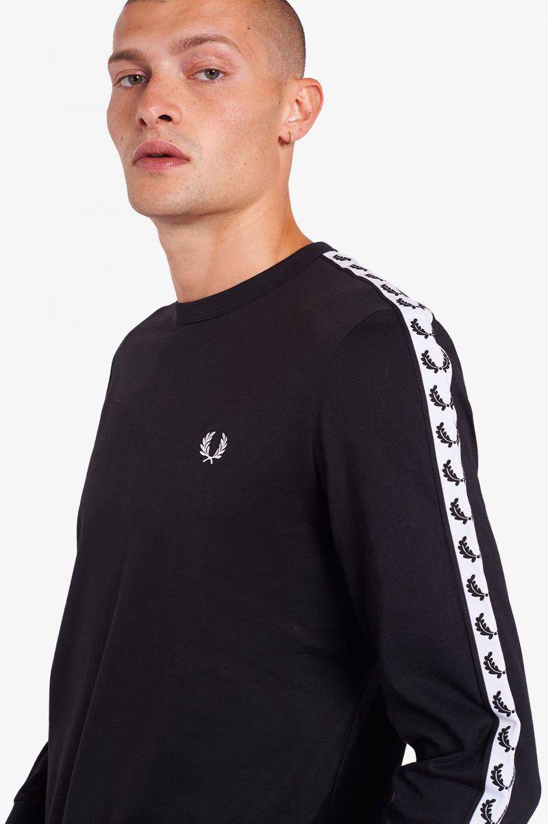 Black Fred Perry Taped Long Sleeve Men's T Shirts | PH 1775OKIR